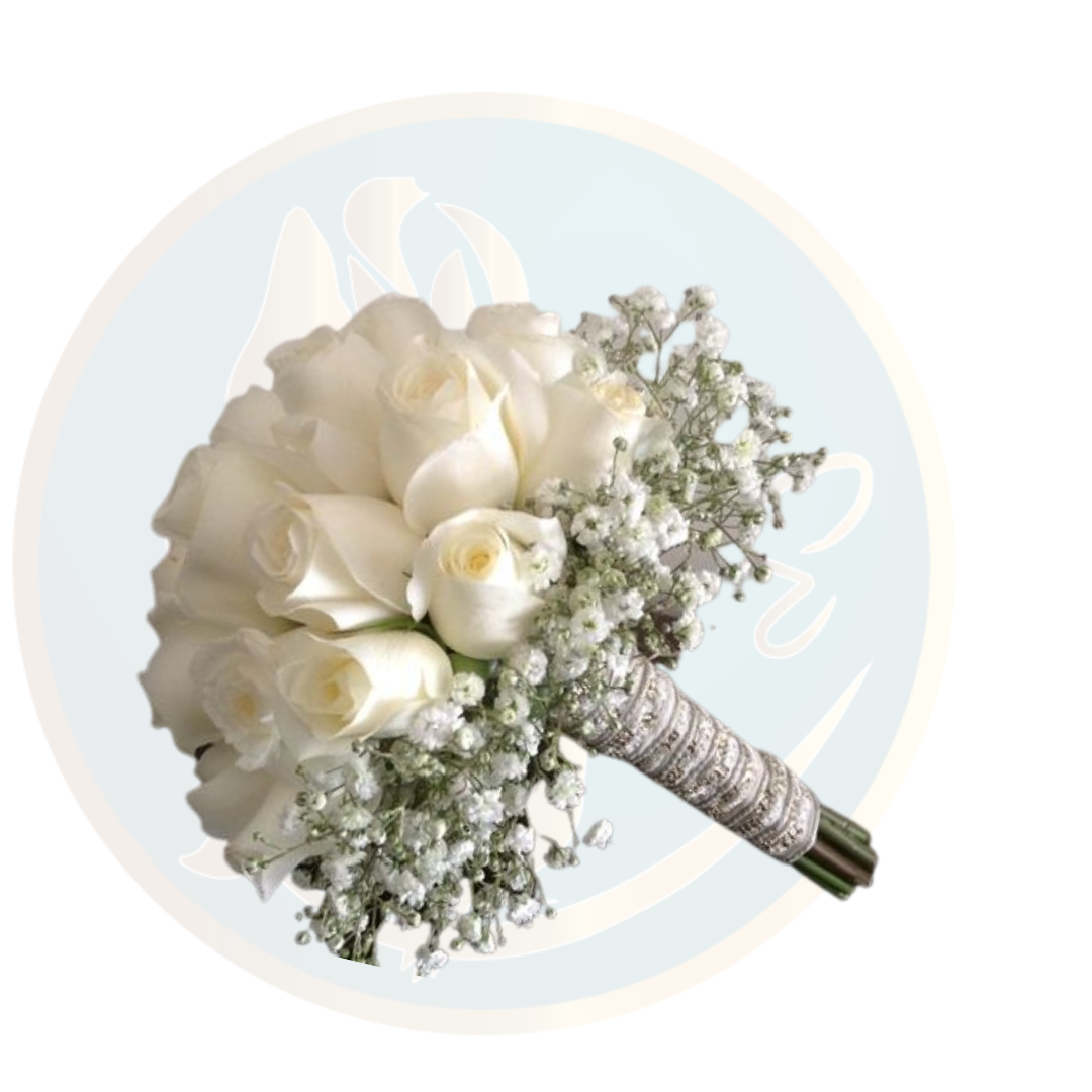 Ramo de Novia con 20 Rosas Blancas y Flores Nube