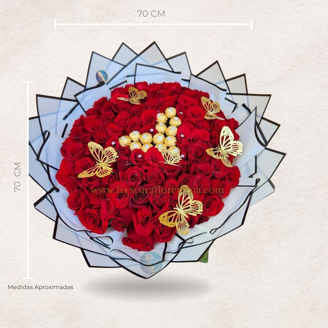 Pasión Eterna – Buchón de Rosas con Chocolates