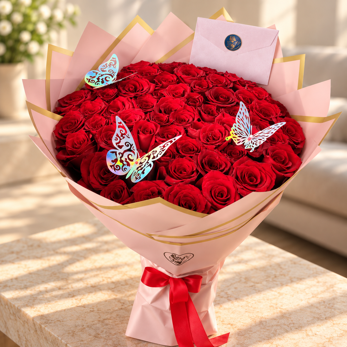 Ramo Buchón Premium de 50 rosas frescas