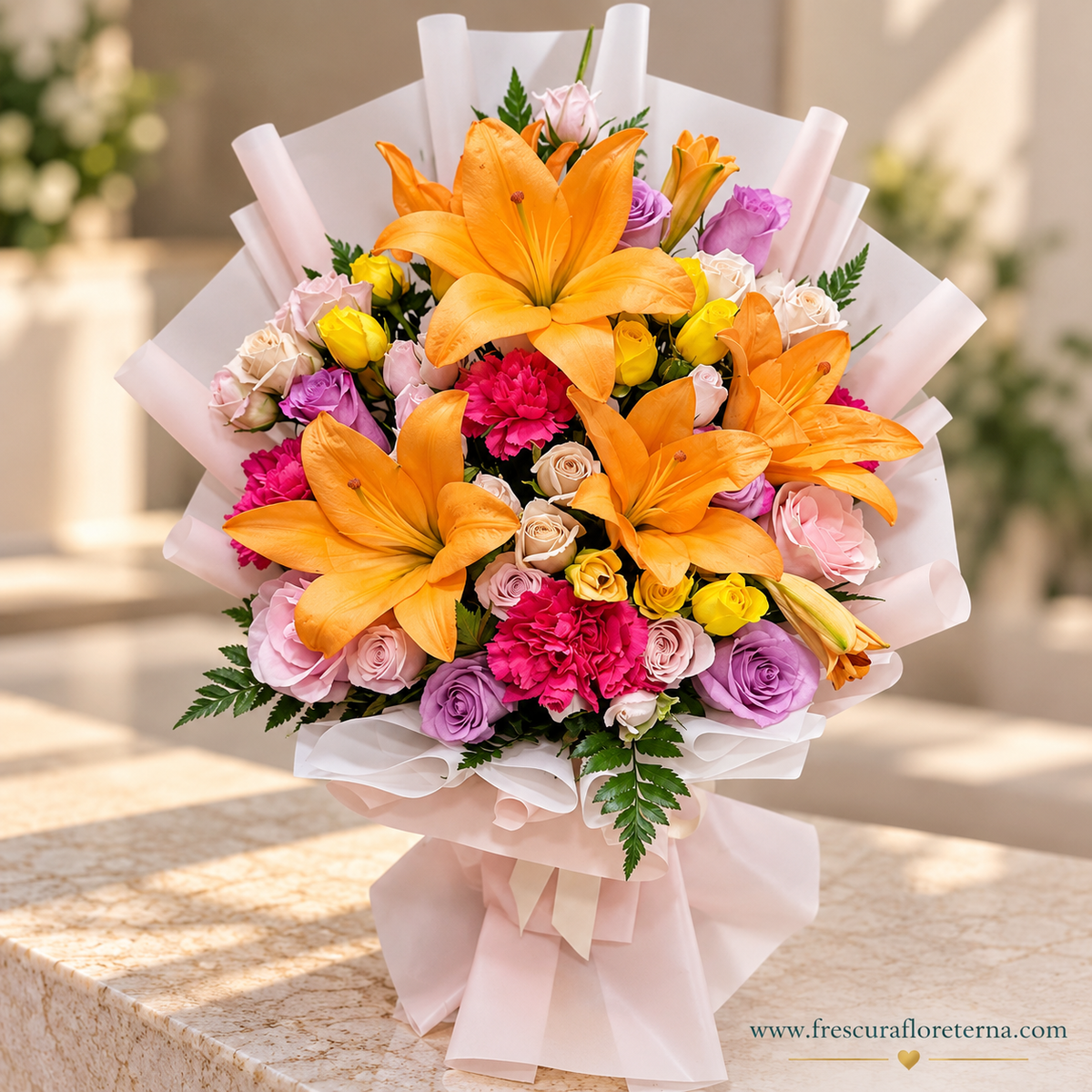 Bouquet Luxury de lirios y rosas premium
