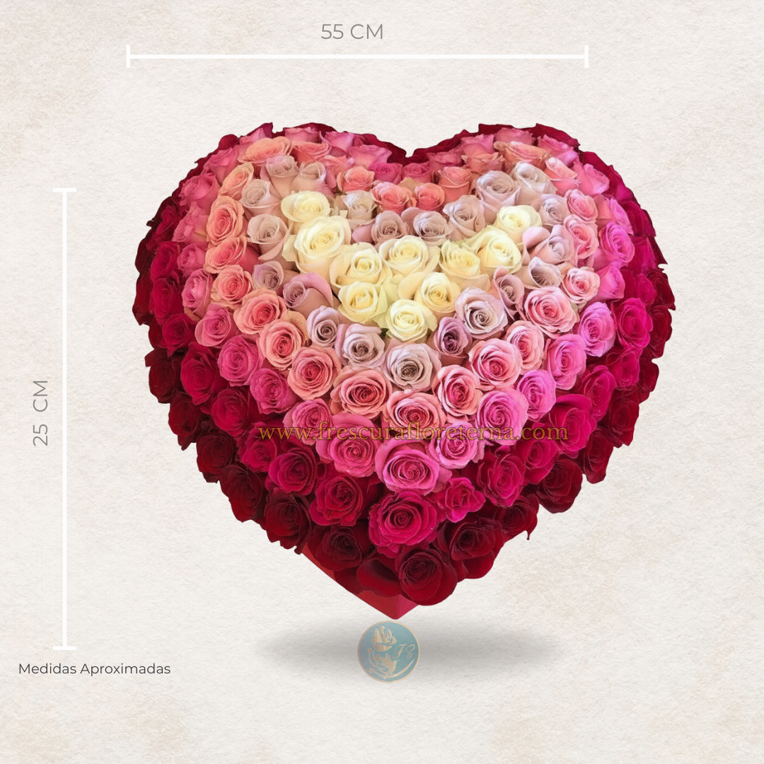 corazon de rosas variadas