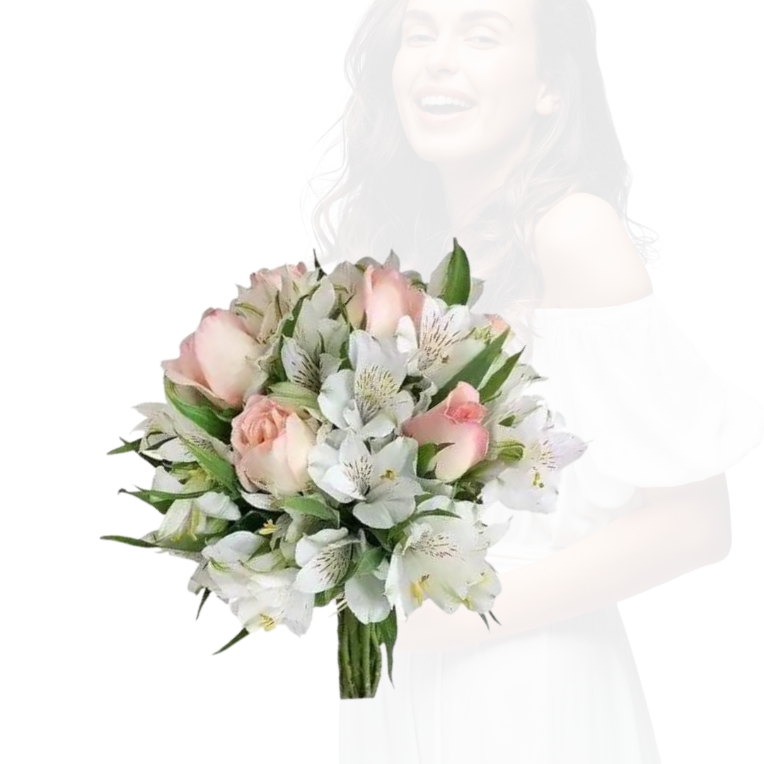 ramo de novia rosas y astromelias blancas