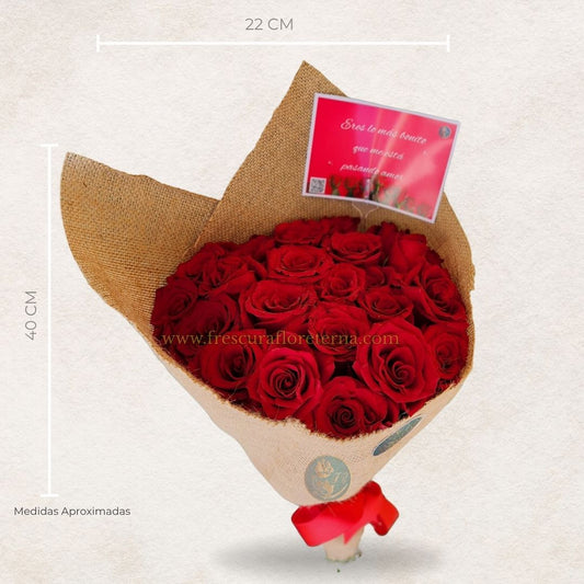 Ramillete de 20 Rosas Rojas en Yute
