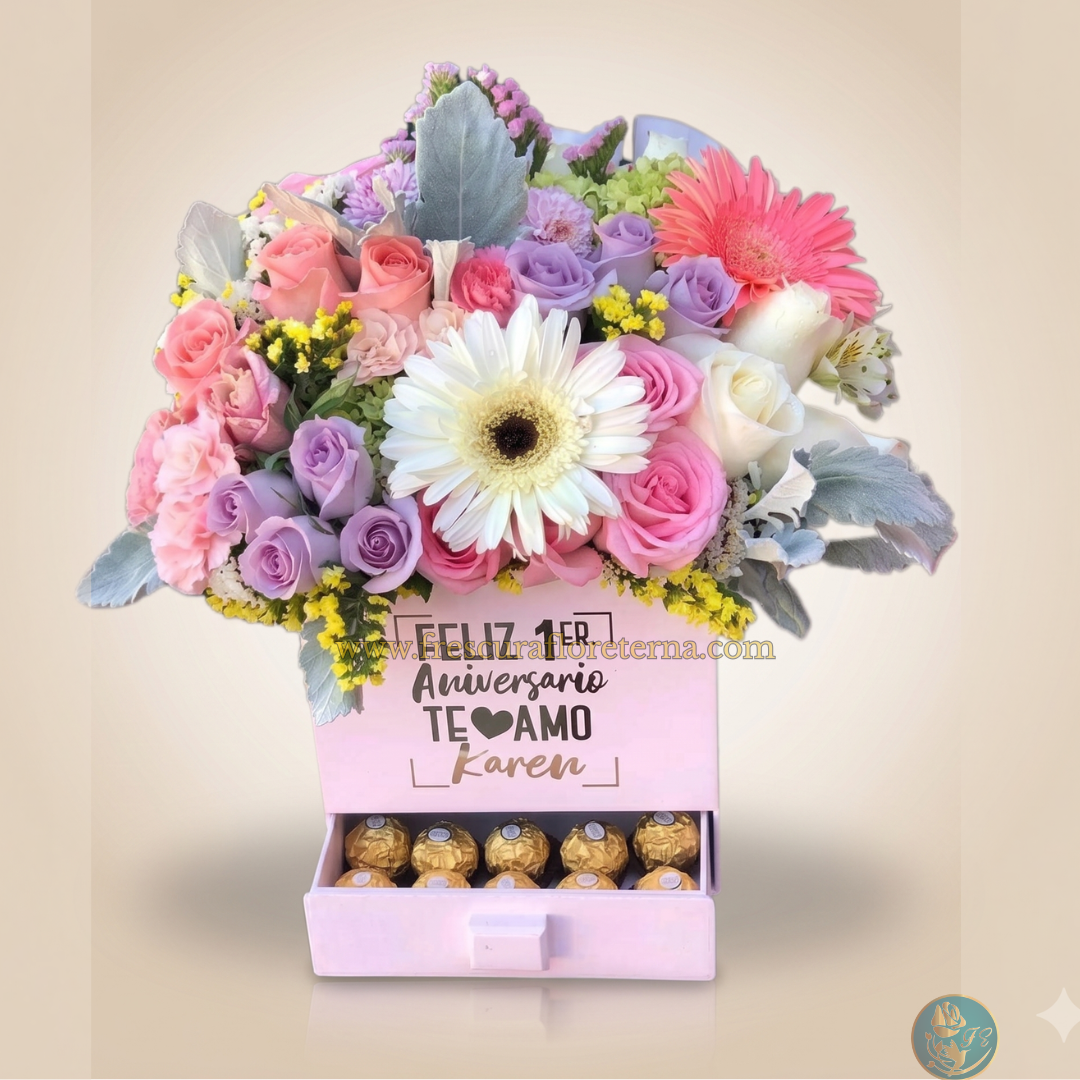 Caja Floral Elegante con Chocolates Ferrero