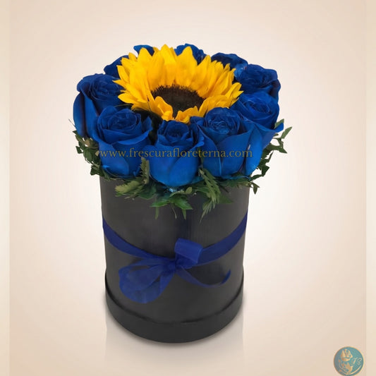 Resplandor Zafiro | Cilindro Minimalista de Rosas y Girasol