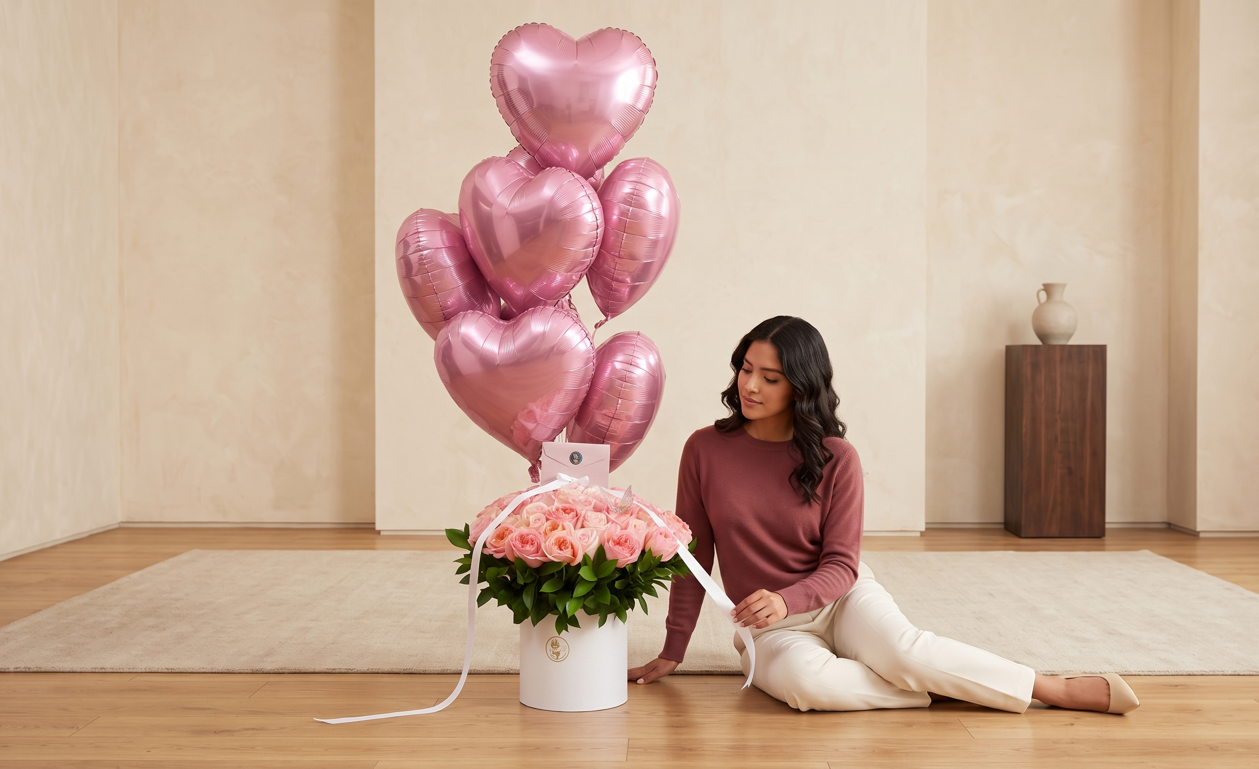 Box de rosas  con globos con helio 