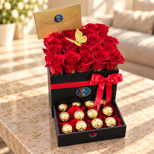 Caja Elegante de Rosas y Chocolates