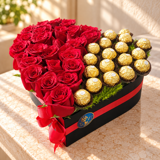 Corazón Rubí: 30 rosas y chocolates | Frescura Flor