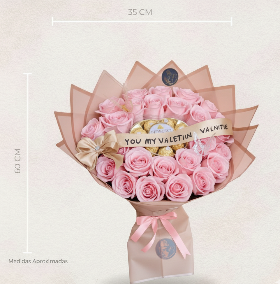 Pasión Eterna – Buchón de Rosas con Chocolates