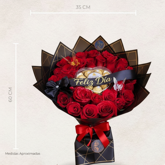 Pasión Eterna – Buchón de Rosas con Chocolates