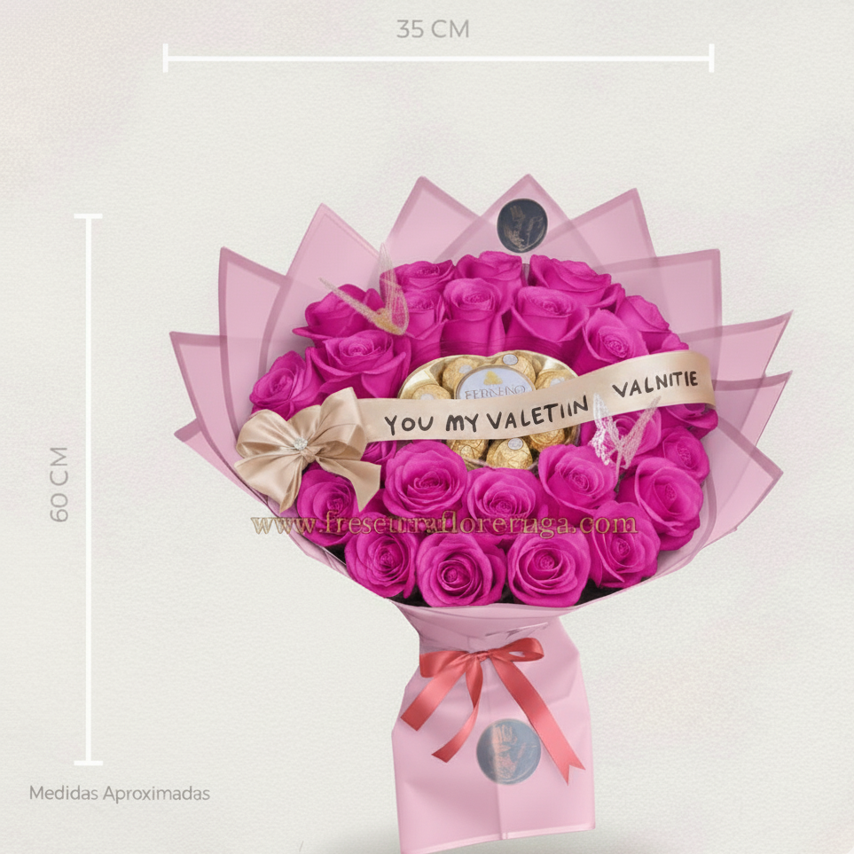 Pasión Eterna – Buchón de Rosas con Chocolates