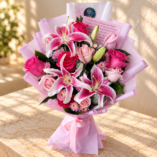 Bouquet Luxury de lirios y rosas premium
