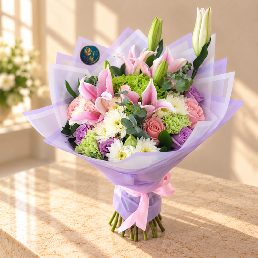 Bouquet floral de 30 flores con rosas, lirios y hortensias