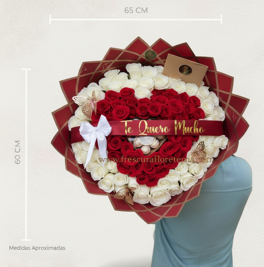 buchon de 100 rosas blanco y rojo