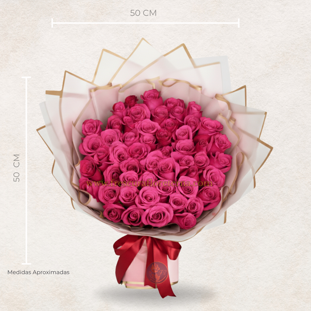 buchon de 100 rosas fucsias doble envoltura