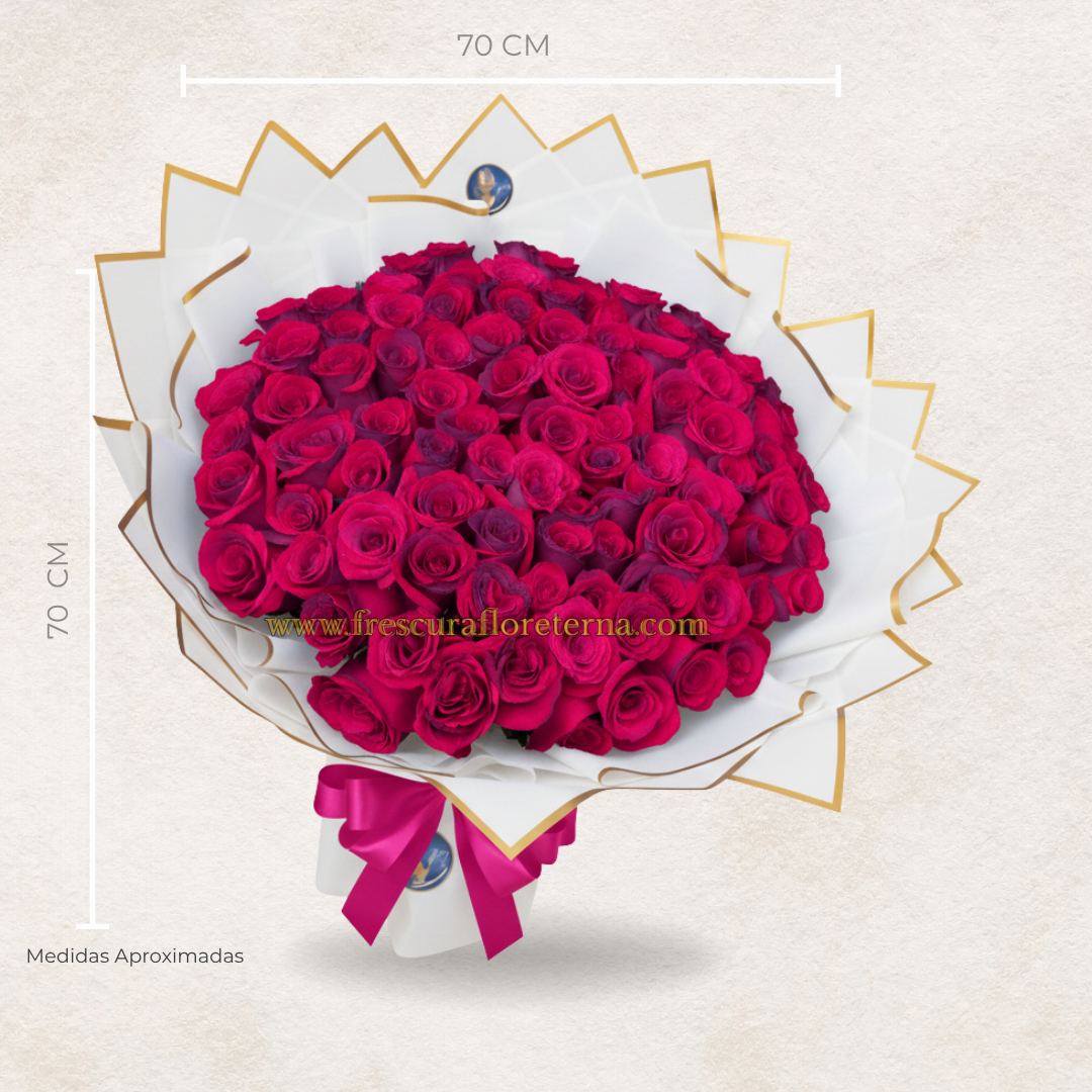 buchon de 200 rosas fucsias doble envoltura