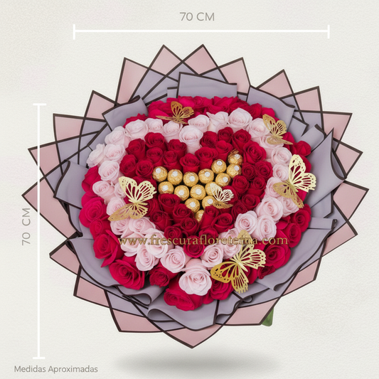 buchon de rosas fucsias rosadas y chocolate