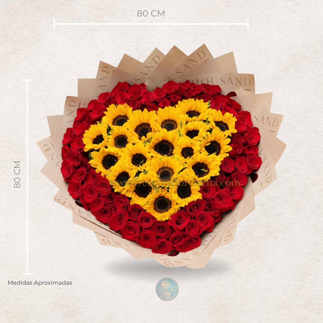 buchon de rosas rojas y girasoles