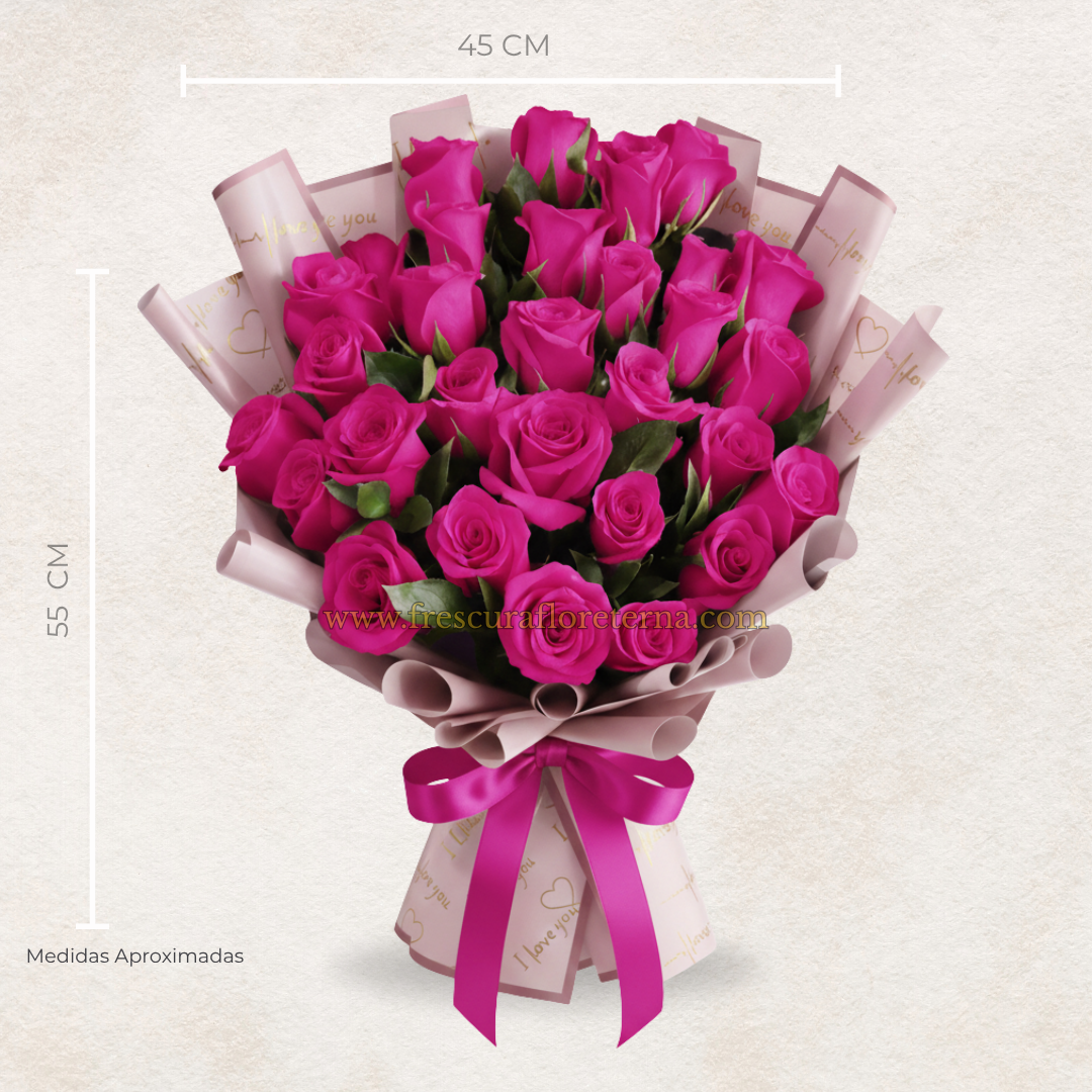 luxury 30 rosas fucsia envoltura coreano