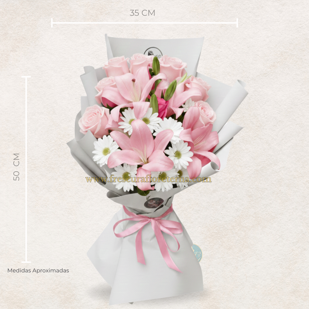 luxury de lirios rosados y rosas  rosadas