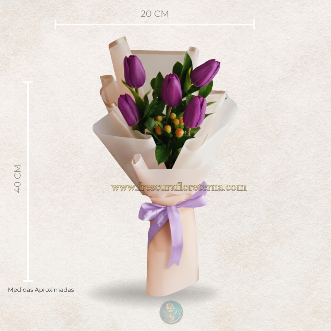 ramillete de 5 tulipanes morado
