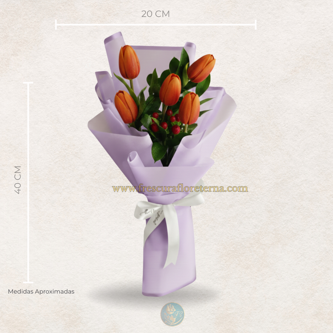 ramillete de 5 tulipanes naranja