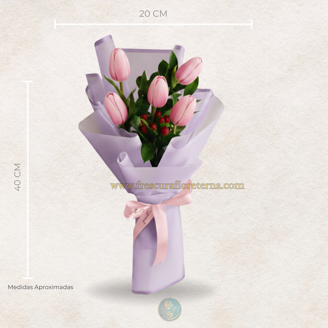 ramillete de 5 tulipanes rosado baby