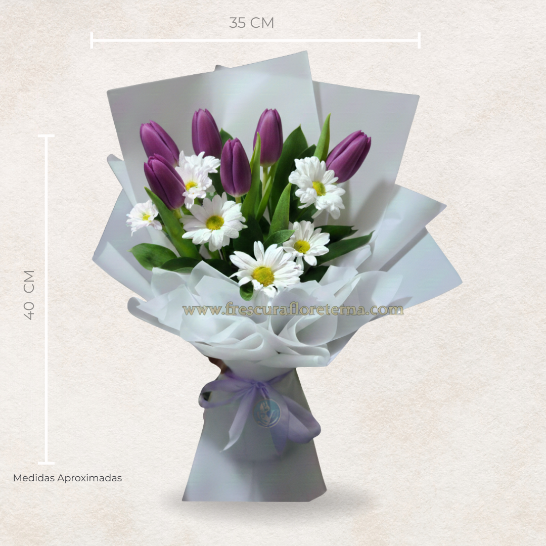 ramillete de 6 tulipanes morado