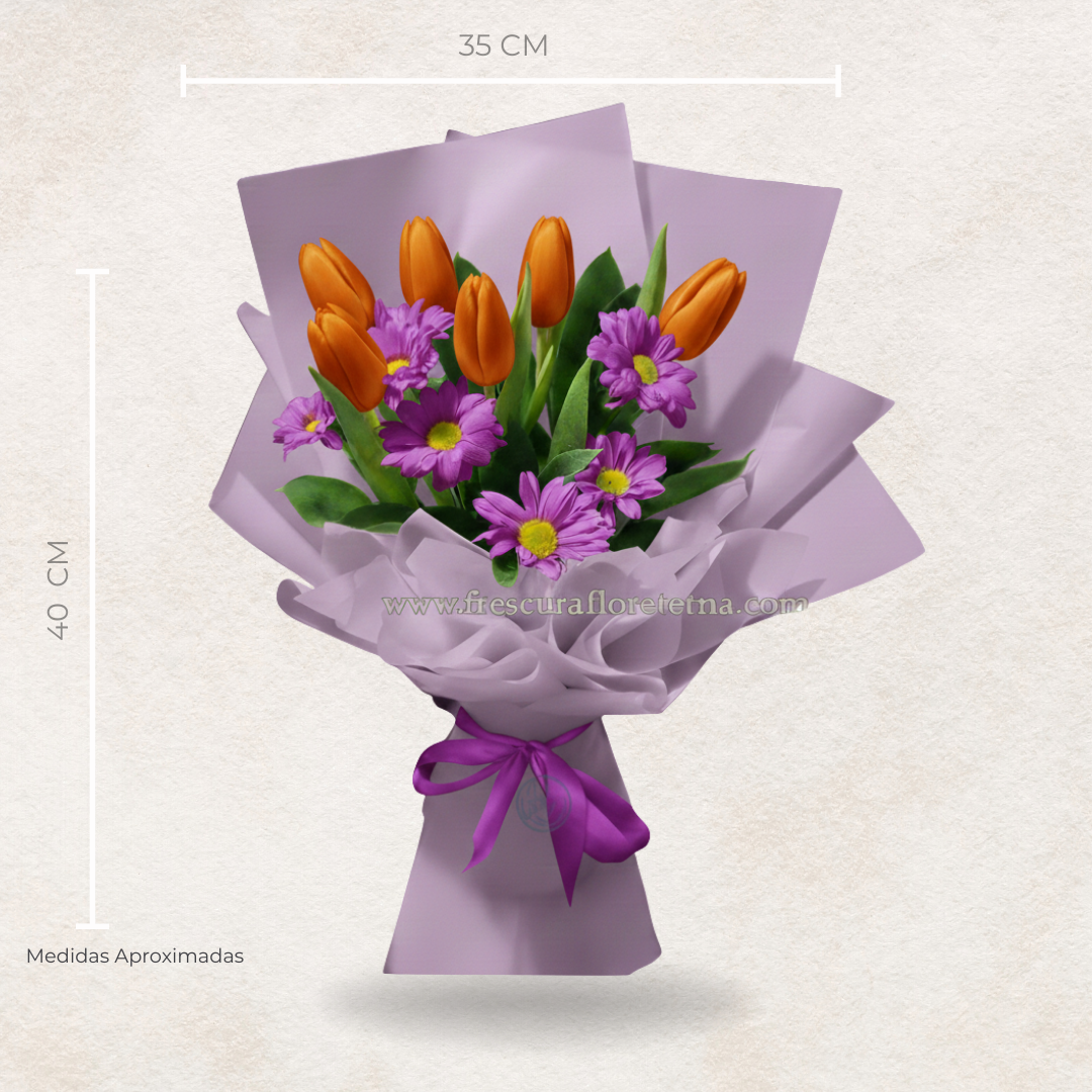 ramillete de 6 tulipanes naranja