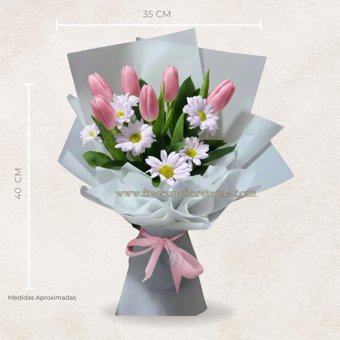 ramillete de 6 tulipanes rosado
