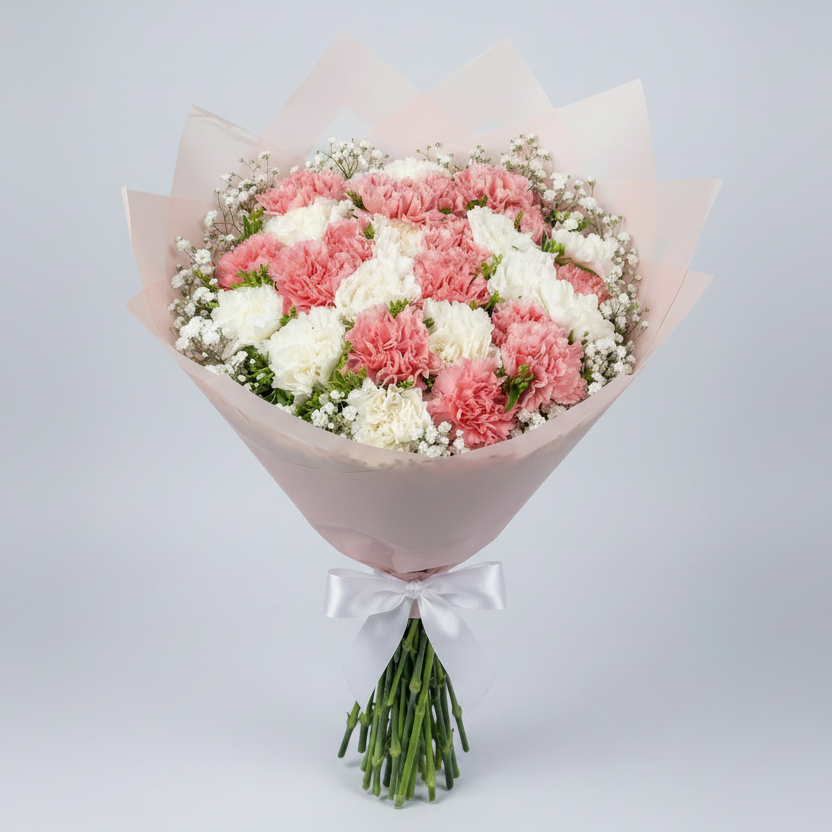 ramillete de clavel blanco y coral