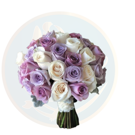 ramo de novia rosas lilas y blancas